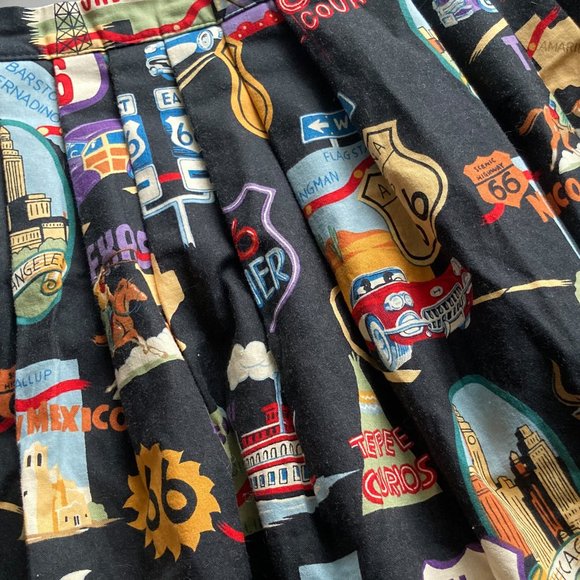 Vintage Retro Inspired Route 66 Novelty Print Pinup Pleated Cotton Skirt, XS - Picture 5 of 7